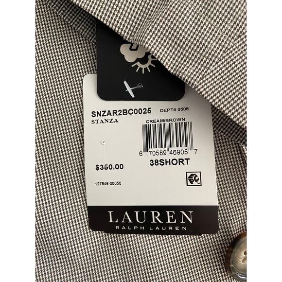 Lauren Ralph Lauren Men's 38 Short Raincoat Stanza Cream Brown Houndstooth NEW - Picture 10 of 10